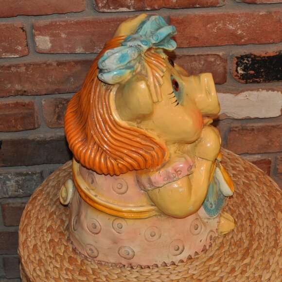 Jumbo 14" Vintage 70 Large Hand Painted Dress Pig Piggy Bank Ceramic Chalk ware - Picture 4 of 13
